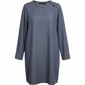 Zara Basic Chambray Shift Dress Gray Blue S Zip Shoulder Minimalist Relaxed Chic